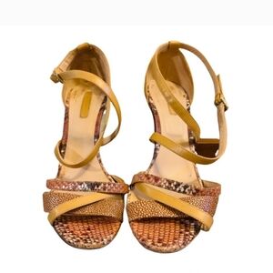 LONGCHAMP Nude Strappy Snakeskin High Heel Sandals